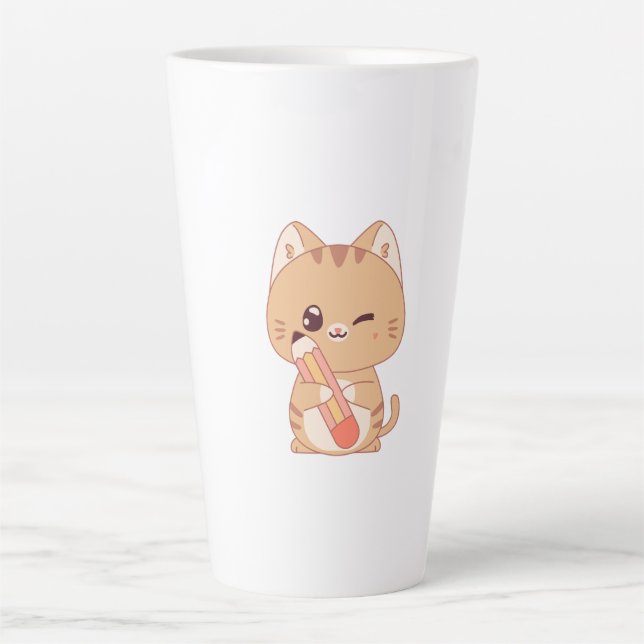 Caneca De Café Latte gata gata | gato adora design (Frente)