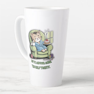 Caneca De Café Latte Gatinho Aconchegante com Café e Bolo – Gato Engraç