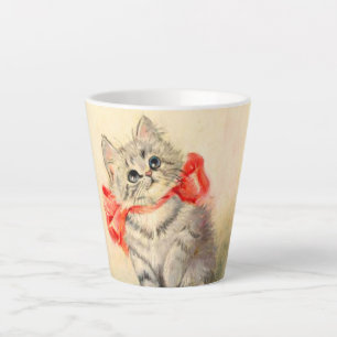 Caneca De Café Latte Gatinho com Fita Vermelha
