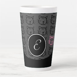 Caneca De Café Latte Gatinho em branco (preto, cinza e rosa)
