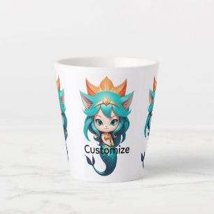 Caneca De Café Latte Gatinho Fofo Sereia Thunder_Cove