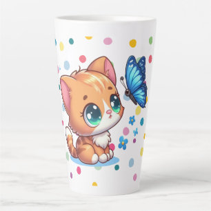 Caneca De Café Latte Gatinho/gato fofo & borboleta