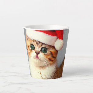 Caneca De Café Latte Gatinho natal vintage em Santa Hat