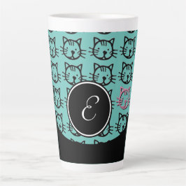 Caneca De Café Latte Gatinho (preto, branco e rosa)
