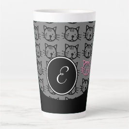 Caneca De Café Latte Gatinho (preto, cinza e rosa)