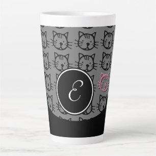 Caneca De Café Latte Gatinho (preto, cinza e rosa)