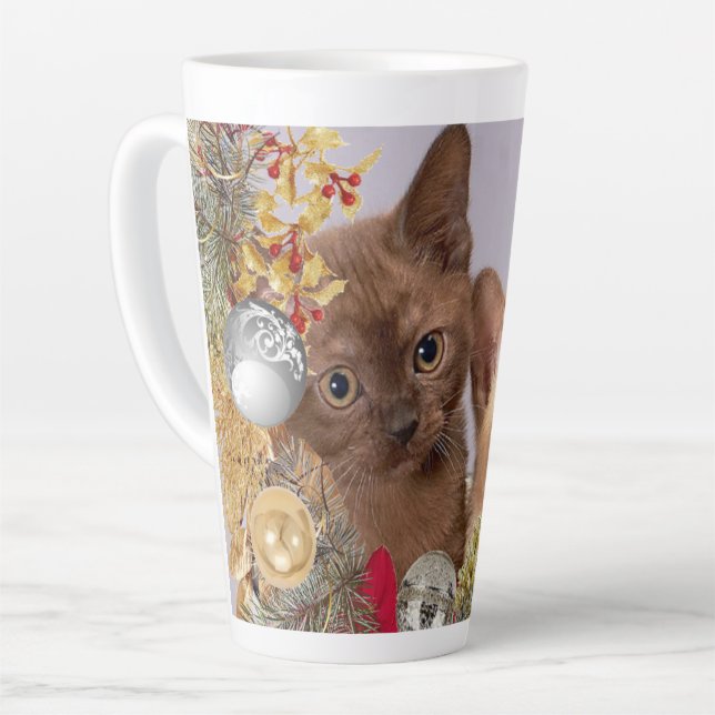 Caneca De Café Latte Gatinhos de Natal bonitos/Feriado de Gato (Ângulo esquerdo)