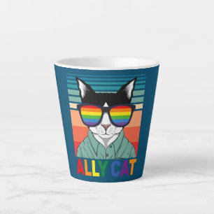 Caneca De Café Latte Gato Aliado Bandeira do Orgulho LGBT Gay Arco-Íris