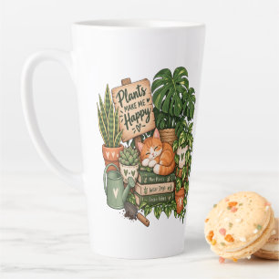 Caneca De Café Latte Gato Amoroso por Plantas – Plantas Me Fazem Feliz