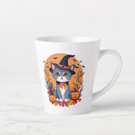 Caneca De Café Latte Gato Bonito de Halloween
