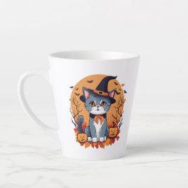 Caneca De Café Latte Gato Bonito de Halloween
