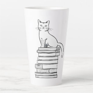 Caneca De Café Latte Gato Bonito em Livros