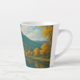 Caneca De Café Latte Gato branco pelo lago - Serene Nature Mug para Gat
