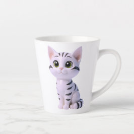 Caneca De Café Latte Gato Chibi Branco Tabby