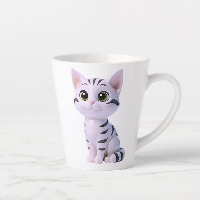 Caneca De Café Latte Gato Chibi Branco Tabby (Direita)