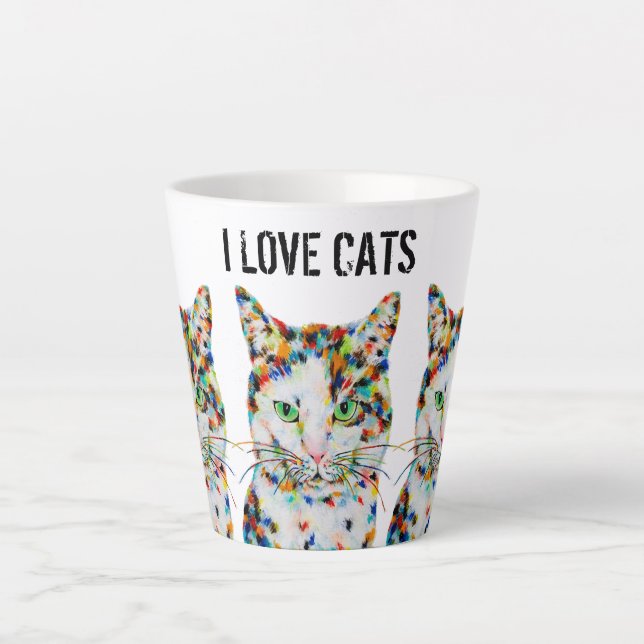 Caneca De Café Latte Gato Colorido Latte Mug (Frente)