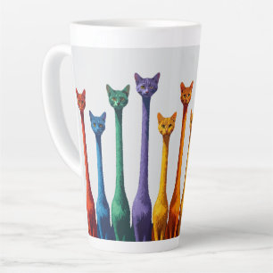 Caneca De Café Latte Gato colorido retrô fofo de meados do século moder