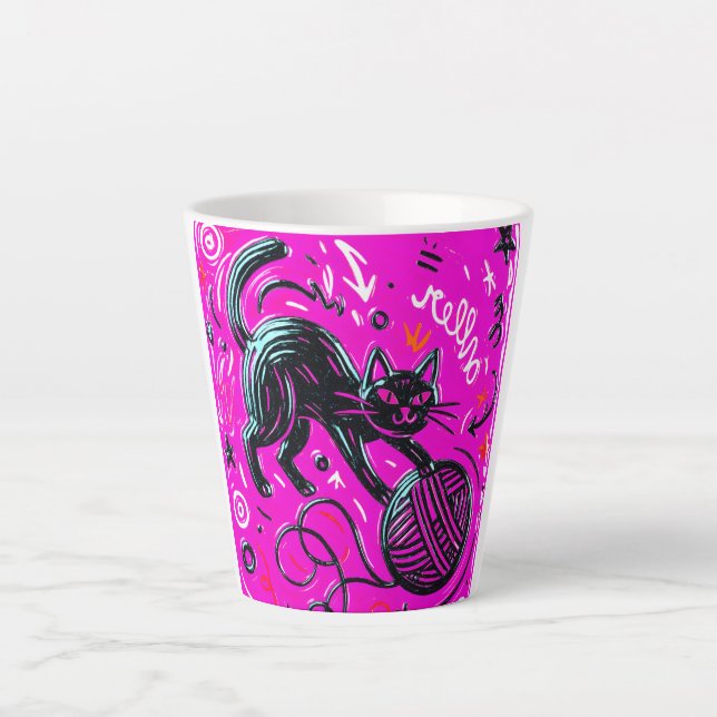 Caneca De Café Latte gato com uma Bola (Frente)