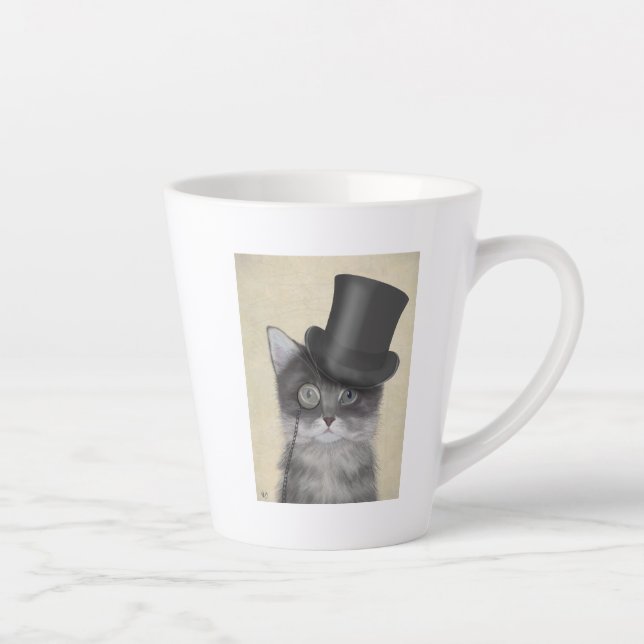 Caneca De Café Latte Gato de cinza com Chapéu Superior (Direita)