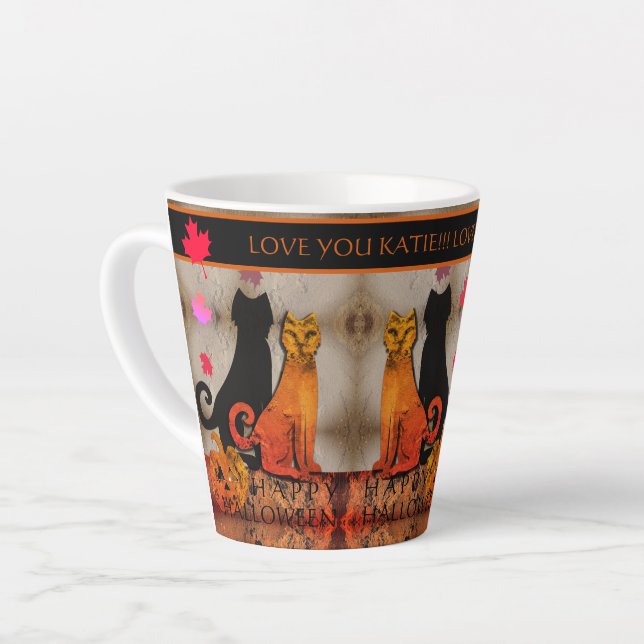 Caneca De Café Latte Gato de Gatinhos de Halloween (Ângulo esquerdo)