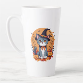 Caneca De Café Latte Gato de Halloween Bonito Grande