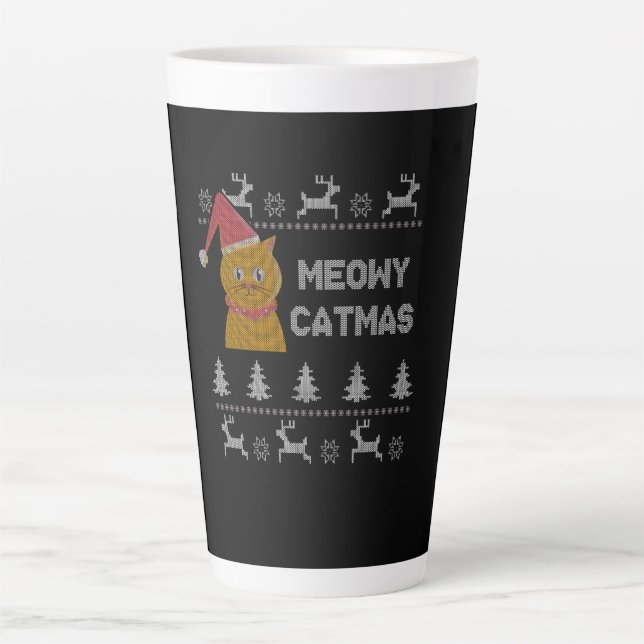 Caneca De Café Latte Gato de Natal (Frente)