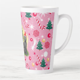 Caneca De Café Latte Gato de Natal Rosa