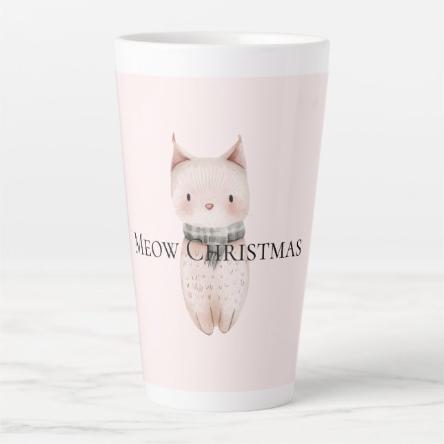 Caneca De Café Latte Gato de Natal Rosa (Frente)
