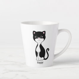 Caneca De Café Latte Gato de Tuxedo Feliz e Bonito
