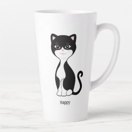 Caneca De Café Latte Gato de Tuxedo Feliz e Bonito