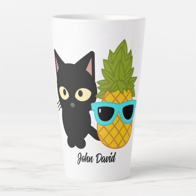 Caneca De Café Latte gato e abacaxi são melhores amigos, personalizem (Frente)