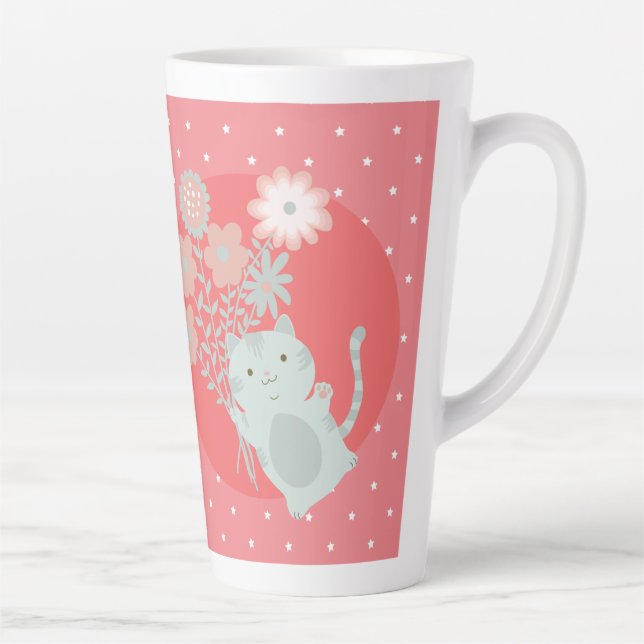 Caneca De Café Latte gato e flores (Direita)