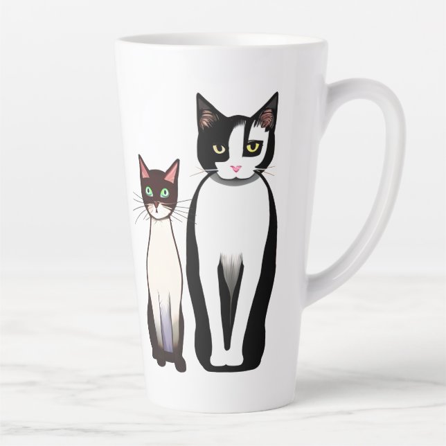 Caneca De Café Latte Gato e Gato Brancos Modernos Preto e Preto (Direita)