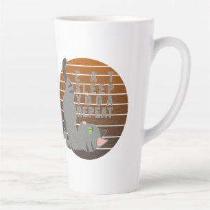Caneca De Café Latte Gato engraçado e fofo fazendo ioga. design engraça