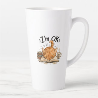 Caneca De Café Latte Gato Engraçado Lendo Livros Amante de Café Gráfico