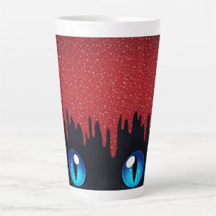 Caneca De Café Latte Gato Fantasia Olhos Azuis Com Gotejamento