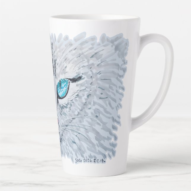 Caneca De Café Latte Gato Fofo de Olhos Azuis (Direita)