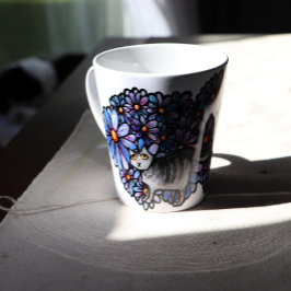 Caneca De Café Latte Gato Gato, Cinzas Roxas, Cinzas De Arte Gato