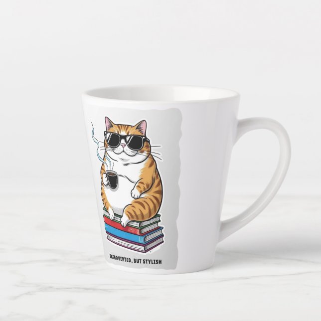 Caneca De Café Latte Gato Introvertido con Estilo (Direita)