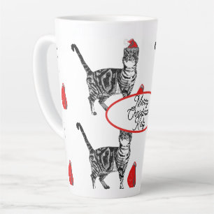 Caneca De Café Latte Gato Listrado Chapéu de Natal do Papai Noel Vermel
