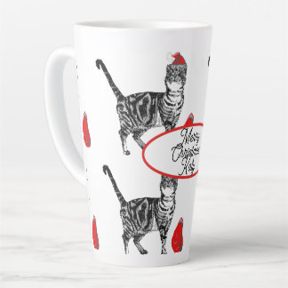 Caneca De Café Latte Gato Listrado Chapéu de Natal do Papai Noel Vermel