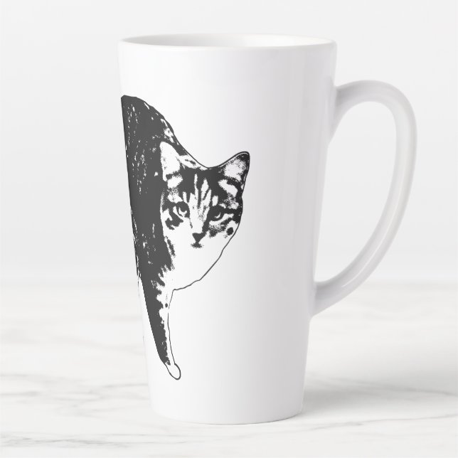 Caneca De Café Latte Gato Listrado Sob Luzes de Feriado (Direita)