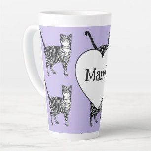 Caneca De Café Latte Gato Malhado Gatos Roxo Claro Caprichoso Garotas