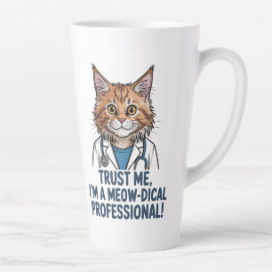 Caneca De Café Latte Gato Médico Engraçado Ilustração de Humor Médico