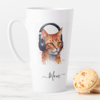 Caneca De Café Latte Gato Moderno Elegante Mãe Vermelha Cor de Água