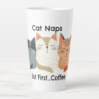 Caneca De Café Latte Gato Naps Mas Primeiro Café Folha de Arte Latte