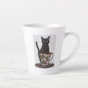Caneca De Café Latte Gato Negro em Teacup