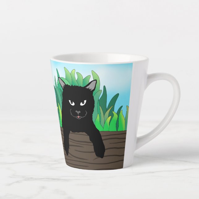 Caneca De Café Latte Gato negro pendurado, (Direita)