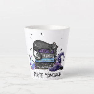 Caneca De Café Latte Gato Negro preguiçoso, Gato Halloween Para o Boo