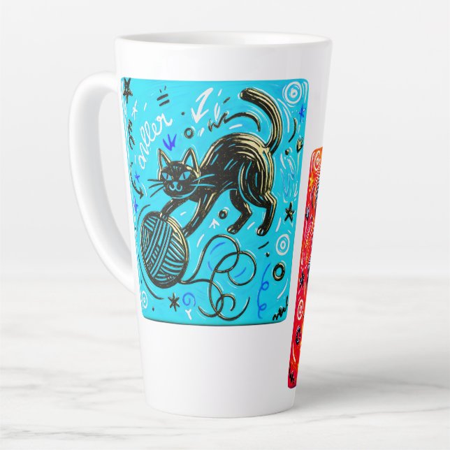 Caneca De Café Latte Gato Néon de Dois Lados (Ângulo esquerdo)